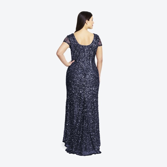 New Adrianna Papell sequin scoop back gown in navy - Picture 8 of 9